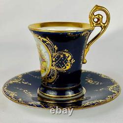 2 Antique c1890 Austrian Royal Vienna Demitasse Espresso Cup & Saucer Gold Gilt