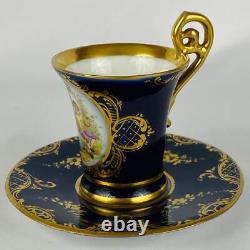2 Antique c1890 Austrian Royal Vienna Demitasse Espresso Cup & Saucer Gold Gilt