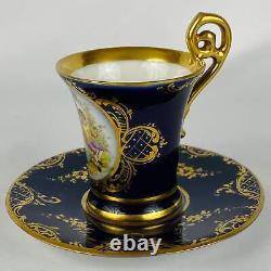 2 Antique c1890 Austrian Royal Vienna Demitasse Espresso Cup & Saucer Gold Gilt