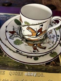 2 Crown Staffordshire HUNTING SCENE Demitasse Cups Saucers and Sandwich Plates