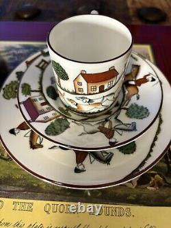 2 Crown Staffordshire HUNTING SCENE Demitasse Cups Saucers and Sandwich Plates