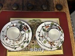 2 Crown Staffordshire HUNTING SCENE Demitasse Cups Saucers and Sandwich Plates