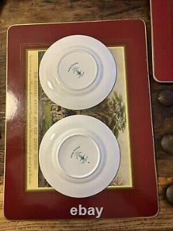 2 Crown Staffordshire HUNTING SCENE Demitasse Cups Saucers and Sandwich Plates