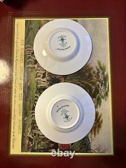 2 Crown Staffordshire HUNTING SCENE Demitasse Cups Saucers and Sandwich Plates