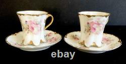 2 HAVILAND LIMOGES SCHLEIGER 257C PINK ROSES DEMITASSE CUP and SAUCER