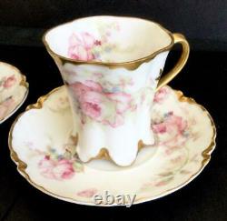 2 HAVILAND LIMOGES SCHLEIGER 257C PINK ROSES DEMITASSE CUP and SAUCER