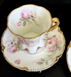 2 HAVILAND LIMOGES SCHLEIGER 257C PINK ROSES DEMITASSE CUP and SAUCER