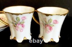 2 HAVILAND LIMOGES SCHLEIGER 257C PINK ROSES DEMITASSE CUP and SAUCER