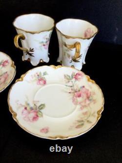 2 HAVILAND LIMOGES SCHLEIGER 257C PINK ROSES DEMITASSE CUP and SAUCER