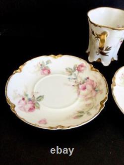 2 HAVILAND LIMOGES SCHLEIGER 257C PINK ROSES DEMITASSE CUP and SAUCER