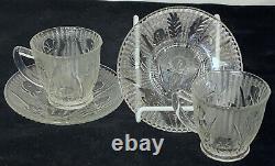 2 Jeannette IRIS CRYSTAL 2 1/4 DEMITASSE/DEMI CUPS & 4 1/4 SAUCERS