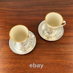 2 La Paglia International Sterling Silver Porcelain Demitasse Cups Saucers #118