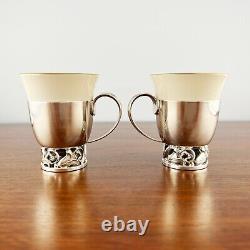 2 La Paglia International Sterling Silver Porcelain Demitasse Cups Saucers #118