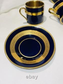 2 Limoges Legie Porcelain D'art Cobalt & Thick Gold Demitasse Cup & Saucer
