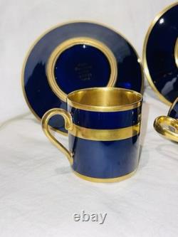 2 Limoges Legie Porcelain D'art Cobalt & Thick Gold Demitasse Cup & Saucer