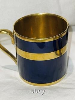 2 Limoges Legie Porcelain D'art Cobalt & Thick Gold Demitasse Cup & Saucer