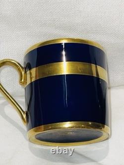 2 Limoges Legie Porcelain D'art Cobalt & Thick Gold Demitasse Cup & Saucer