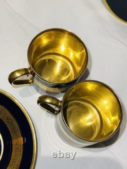 2 Limoges Legie Porcelain D'art Cobalt & Thick Gold Demitasse Cup & Saucer