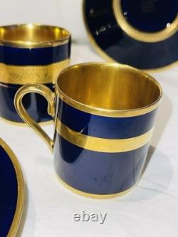 2 Limoges Legie Porcelain D'art Cobalt & Thick Gold Demitasse Cup & Saucer