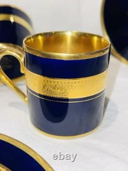 2 Limoges Legie Porcelain D'art Cobalt & Thick Gold Demitasse Cup & Saucer