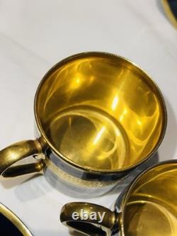 2 Limoges Legie Porcelain D'art Cobalt & Thick Gold Demitasse Cup & Saucer