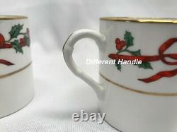 2 NWT Royal Worcester Holly Ribbons Demitasse Cup Saucers Christmas 1987 ENGLAND