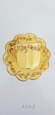 2 Rare Antique Miniature COALPORT Demitasse Cups Pink & Yellow w Jeweled Enamel