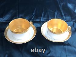 2 Set Antique Nymphenburg Porcelain Demitasse Cups & Saucers Gold Pattern NICE