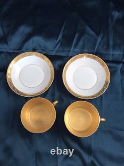 2 Set Antique Nymphenburg Porcelain Demitasse Cups & Saucers Gold Pattern NICE