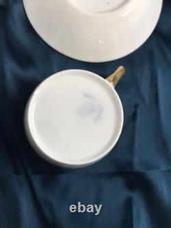 2 Set Antique Nymphenburg Porcelain Demitasse Cups & Saucers Gold Pattern NICE