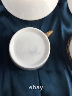 2 Set Antique Nymphenburg Porcelain Demitasse Cups & Saucers Gold Pattern NICE