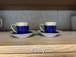 2 Sets Vintage Limoges Cobalt Blue & Gold Porcelain Demitasse Cups & Saucers VGC
