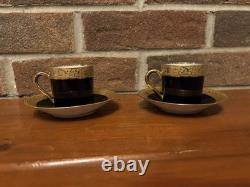 2 Sets Vintage Limoges Cobalt Blue & Gold Porcelain Demitasse Cups & Saucers VGC
