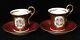 2 Sets Of Sevres Red Demitasse Cup & Saucer Hand Painted Roses