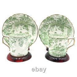 2 VTG 1940s Royal Crown Derby Green Aves Birds Demitasse Cup & Saucer Sets