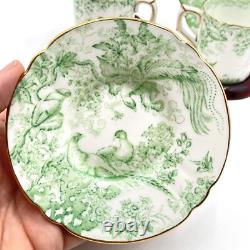 2 VTG 1940s Royal Crown Derby Green Aves Birds Demitasse Cup & Saucer Sets