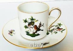 2 Vintage Herend Rothschild Bird DEMITASSE CUPS & SAUCERS 2839/RO Coffee Tea