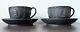2 X Antique Black Basalt Wedgwood Demitasse Coffee Cups & Saucers