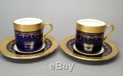 2 x Aynsley GEORGIAN COBALT SMOOTH Flat Demitasse Cup Saucer Sets 7348 READ #2