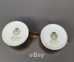 2 x Aynsley GEORGIAN COBALT SMOOTH Flat Demitasse Cup Saucer Sets 7348 READ #2