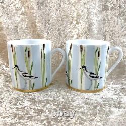 2 x HERMES Demitasse Coffee Cup & Saucer Les Matins De L'etang Porcelain withCase