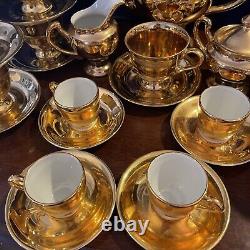 24 Karat Gold Tea Pot with9 Cups/Saucers, 4 Demitasse Cups/Saucers Sugar/Creamer