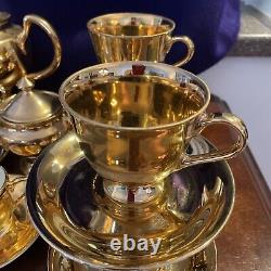 24 Karat Gold Tea Pot with9 Cups/Saucers, 4 Demitasse Cups/Saucers Sugar/Creamer