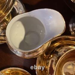 24 Karat Gold Tea Pot with9 Cups/Saucers, 4 Demitasse Cups/Saucers Sugar/Creamer