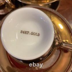 24 Karat Gold Tea Pot with9 Cups/Saucers, 4 Demitasse Cups/Saucers Sugar/Creamer