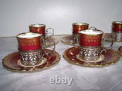 24pc. Antique Birks Aynsley Demitasse Cups & Saucers w Sterling Silver Holders
