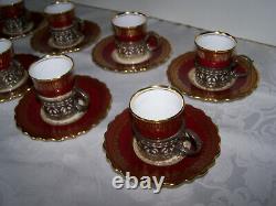 24pc. Antique Birks Aynsley Demitasse Cups & Saucers w Sterling Silver Holders
