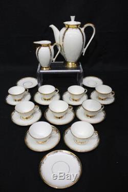 24pc Vintage Richard Ginori GOLD Scroll #328 Demitasse Coffee Pot Cup Saucer Set
