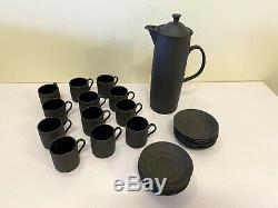 26 Pcs Vintage Wedgwood Black Basalt Demitasse Set Minkin Pot with12 Cups Saucers