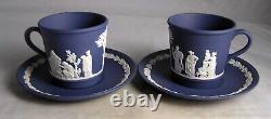 2Wedgwood #317 Jasperware Portland Blue Small Demitasse Cup & Saucers EXC